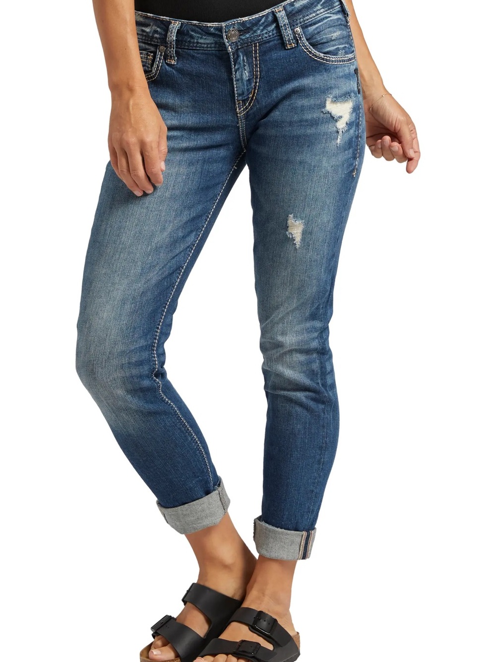 Silver Jeans Co Girlfriend Distressed Relaxed Tapered Jeans